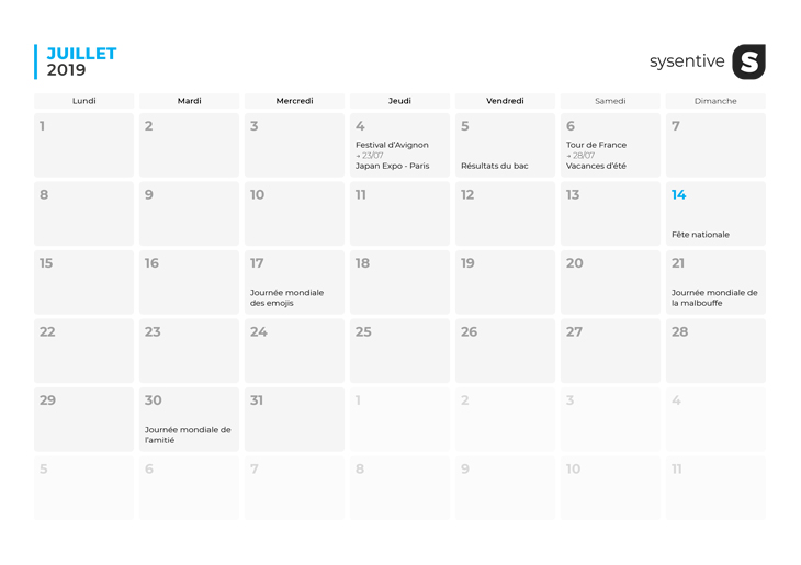 Le mois de mai du Calendrier Marketing 2019 de Sysentive.