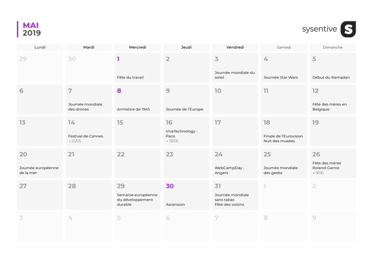 Le mois de mai du Calendrier Marketing 2019 de Sysentive.