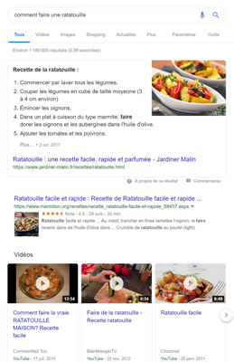 Capture d'écran d'une recherche Google de ratatouille